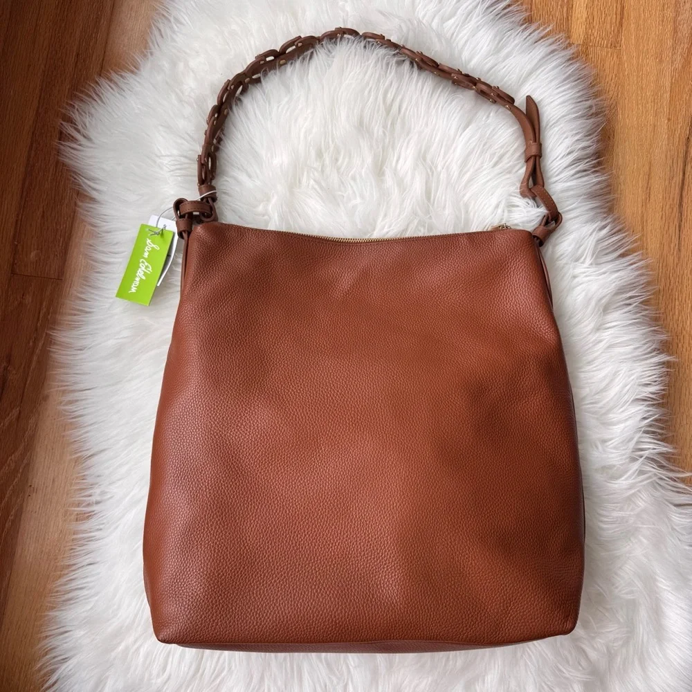 Sam Edelman Bay Large Leather Hobo Bag Chainlink Strap Caramel NWT